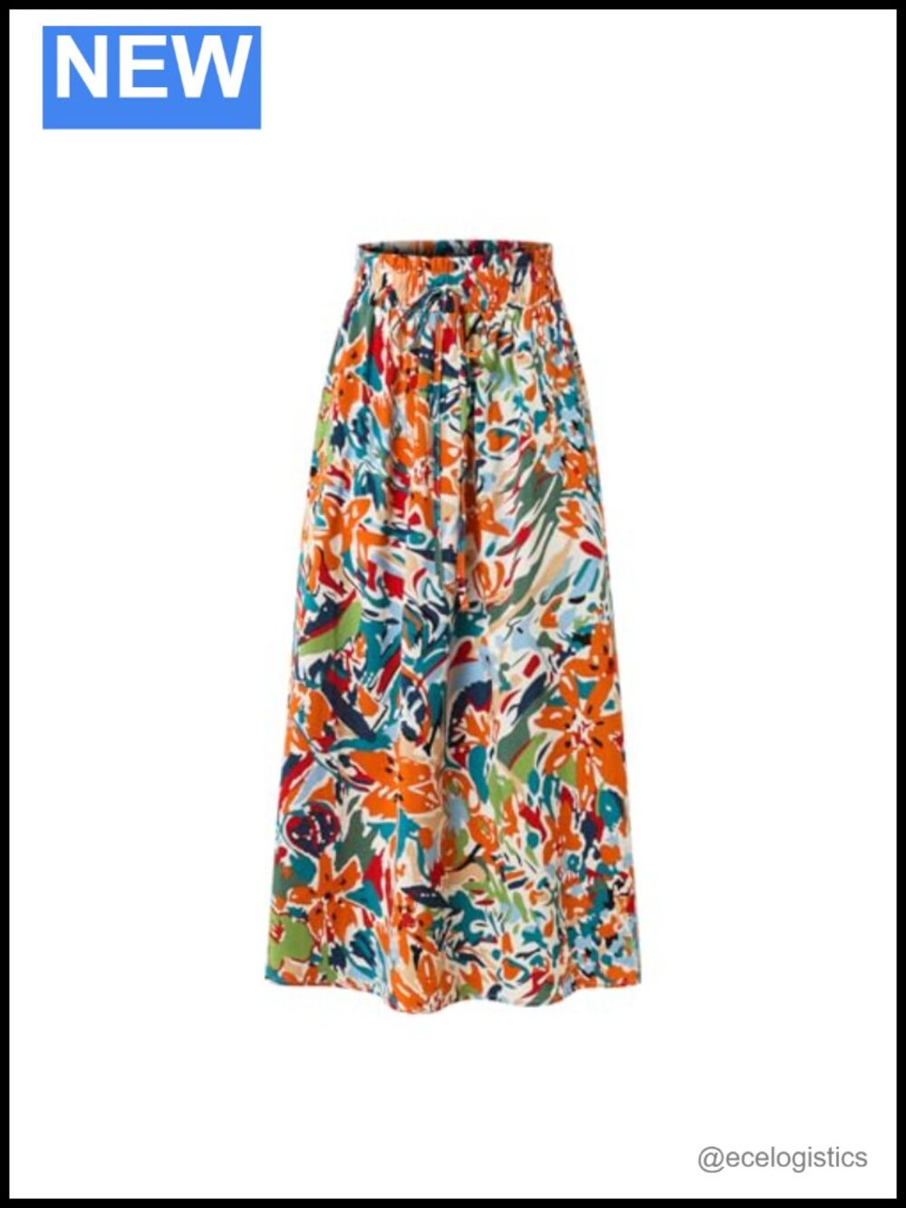 High-Waisted A-Line Midi Skirt Elastic Waist 95% Polyester 5% Spandex M